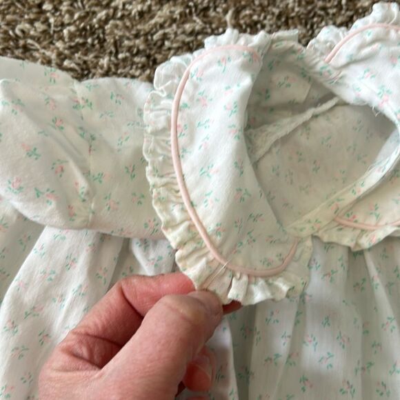 Vintage Polly Flinders Pink Green Formal Shortsleeve Floral Embroidered Dress - Picture 9 of 13